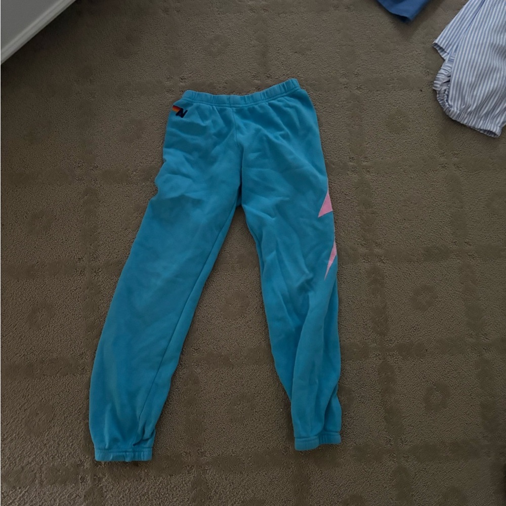 Kids Blue Sweatpants with Pink Accents